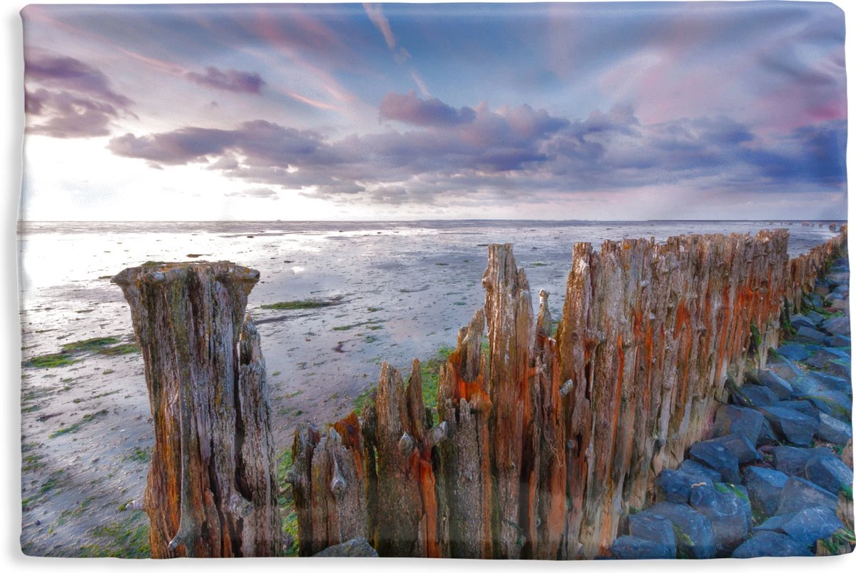 Kussenhoes 60x40 Cm - Palen In De Waddenzee Bij Moddergat - Katoen / Polyester - Voor Binnen