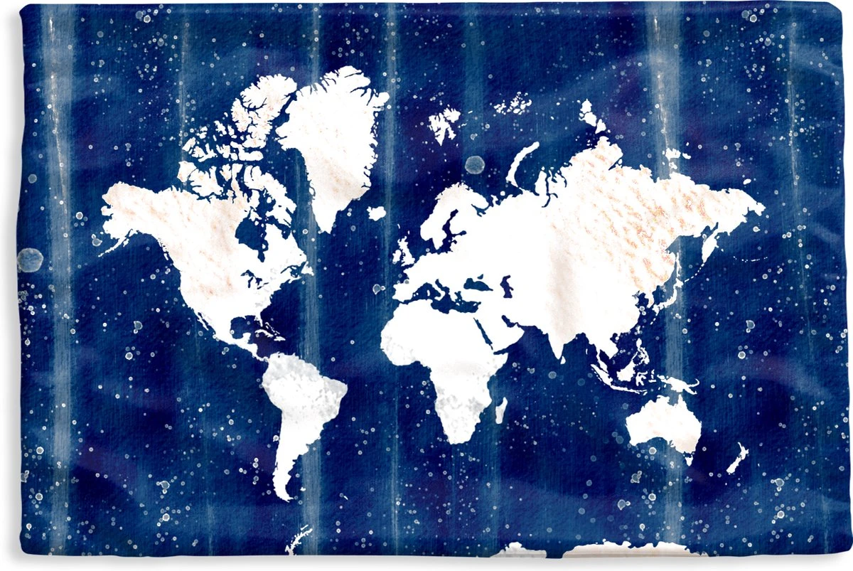 Kussenhoes 60x40 Cm - Wereldkaart - Wit - Blauw - Katoen / Polyester - Voor Binnen