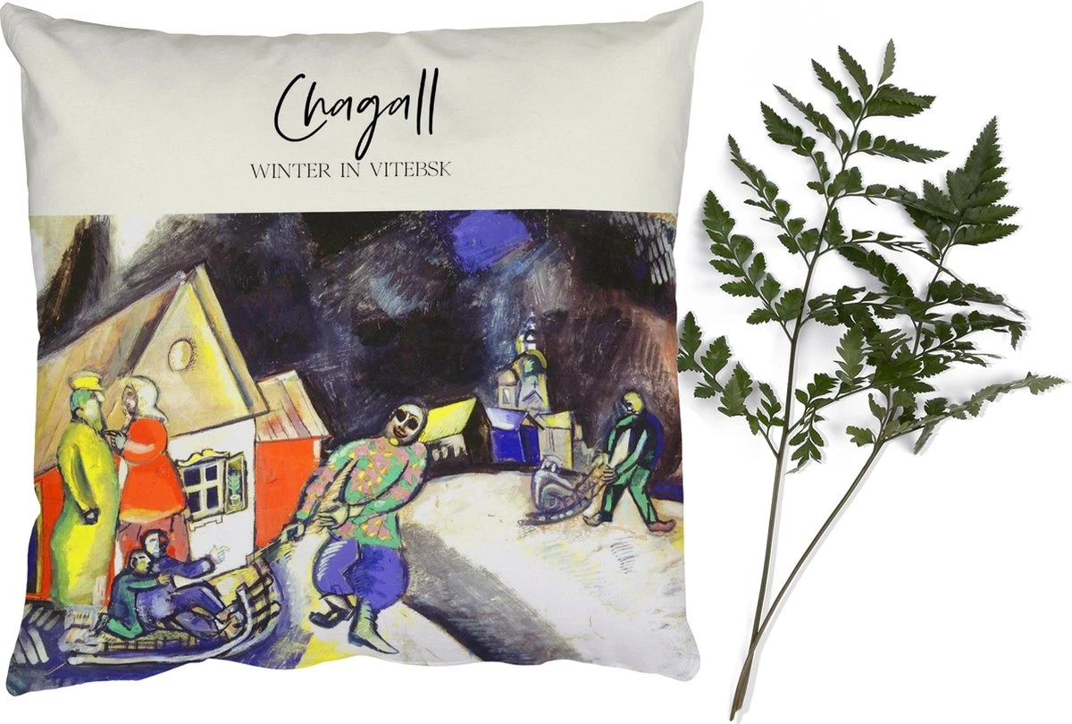 Sierkussens - Kussentjes Woonkamer - 50x50 Cm - Chagall - Winter In Vitebsk - Schilderij 3 Sierkussens - Kussentjes Woonkamer - 50x50 Cm - Chagall - Winter In Vitebsk - Schilderij