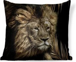 Sierkussens - Kussentjes Woonkamer - 40x40 Cm - Leeuw - Varen - Goud