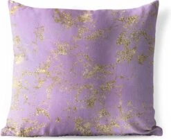 Buitenkussen Weerbestendig - Marmer - Paars - Goud - 50x50 Cm