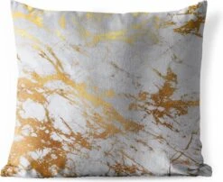 Buitenkussen Weerbestendig - Marmer - Goud - Wit - 50x50 Cm