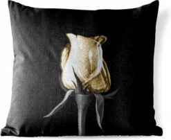 Buitenkussen Weerbestendig - Rozen - Bloemen - Goud - Zwart - 50x50 Cm