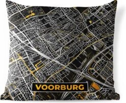 Pillowmonkey 40 Buitenkussen - Plattegrond - Voorburg - Goud - Zwart - 45x45 Cm - Weerbestendig