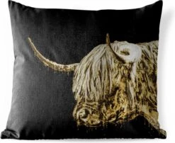 Buitenkussen Weerbestendig - Schotse Hooglander - Koe - Goud - 50x50 Cm