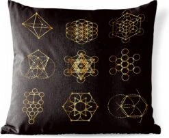 Buitenkussens - Tuin - Gouden Geometrische Vormen Op Een Zwarte Achtergrond - 60x60 Cm
