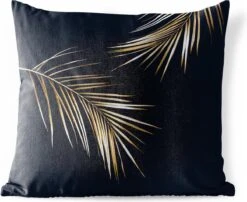 Buitenkussens - Tuin - Twee Gouden Bladeren Op Een Zwarte Achtergrond - 40x40 Cm