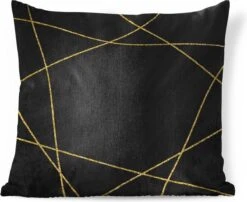Sierkussens - Kussen - Geometrisch Patroon Van Gouden Lijnen Op Een Zwarte Achtergrond - 60x60 Cm - Kussen Van Katoen -Pillowmonkey 1200x979 13