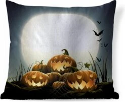 Sierkussens - Kussen - Een Illustratie Van Lachende Pompoenen Tijdens Halloween - 50x50 Cm - Kussen Van Katoen