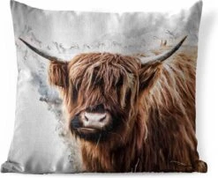 Sierkussens - Kussentjes Woonkamer - 50x50 Cm - Schotse Hooglander - Schotse Koe
