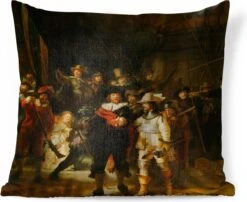 Sierkussens - Kussentjes Woonkamer - 60x60 Cm - De Nachtwacht - Schilderij Van Rembrandt Van Rijn -Pillowmonkey 1200x979 29