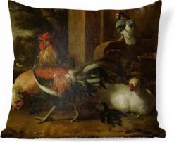 Sierkussens - Kussen - Hoenderhof - Schilderij Van Melchior D'Hondecoeter - 45x45 Cm - Kussen Van Katoen
