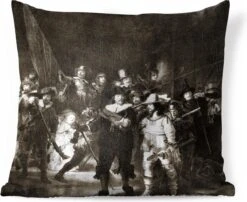 Sierkussens - Kussen - De Nachtwacht In Zwart-wit - Schilderij Van Rembrandt Van Rijn - 60x60 Cm - Kussen Van Katoen