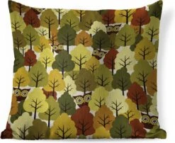 Sierkussens - Kussen - Een Illustratie Van Een Herfstachtig Bos Met Uilen - 45x45 Cm - Kussen Van Katoen -Pillowmonkey 1200x979 5