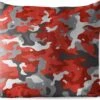 Buitenkussens - Tuin - Rood Met Grijs Camouflage Patroon - 45x45 Cm