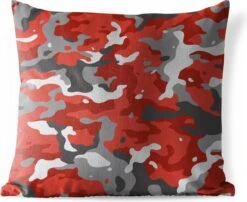 Buitenkussens - Tuin - Rood Met Grijs Camouflage Patroon - 45x45 Cm