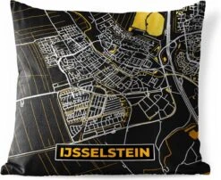 Pillowmonkey 38 Buitenkussen - Plattegrond - IJsselstein - Goud - Zwart - 45x45 Cm - Weerbestendig