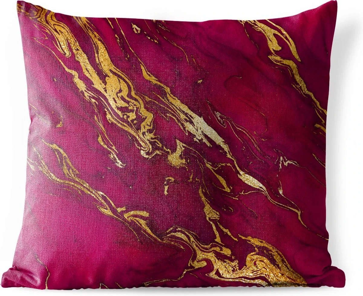 Buitenkussen - Marmer - Roze - Goud - Lijn - 45x45 Cm - Weerbestendig 3 Buitenkussen - Marmer - Roze - Goud - Lijn - 45x45 Cm - Weerbestendig