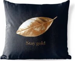 Buitenkussens - Tuin - Blad Van Goud Met De Quote Stay Gold - 40x40 Cm
