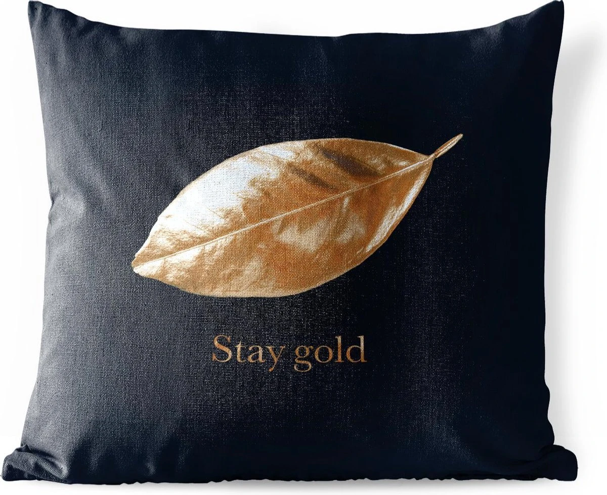Buitenkussens - Tuin - Blad Van Goud Met De Quote Stay Gold - 40x40 Cm 3 Buitenkussens - Tuin - Blad Van Goud Met De Quote Stay Gold - 40x40 Cm