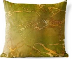 Sierkussen Buiten - Marmer - Patronen - Goud - Groen - 60x60 Cm - Weerbestendig