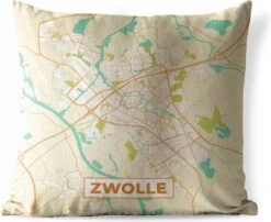 Pillowmonkey 22 Buitenkussen - Kaart - Zwolle - Vintage - 45x45 Cm - Weerbestendig