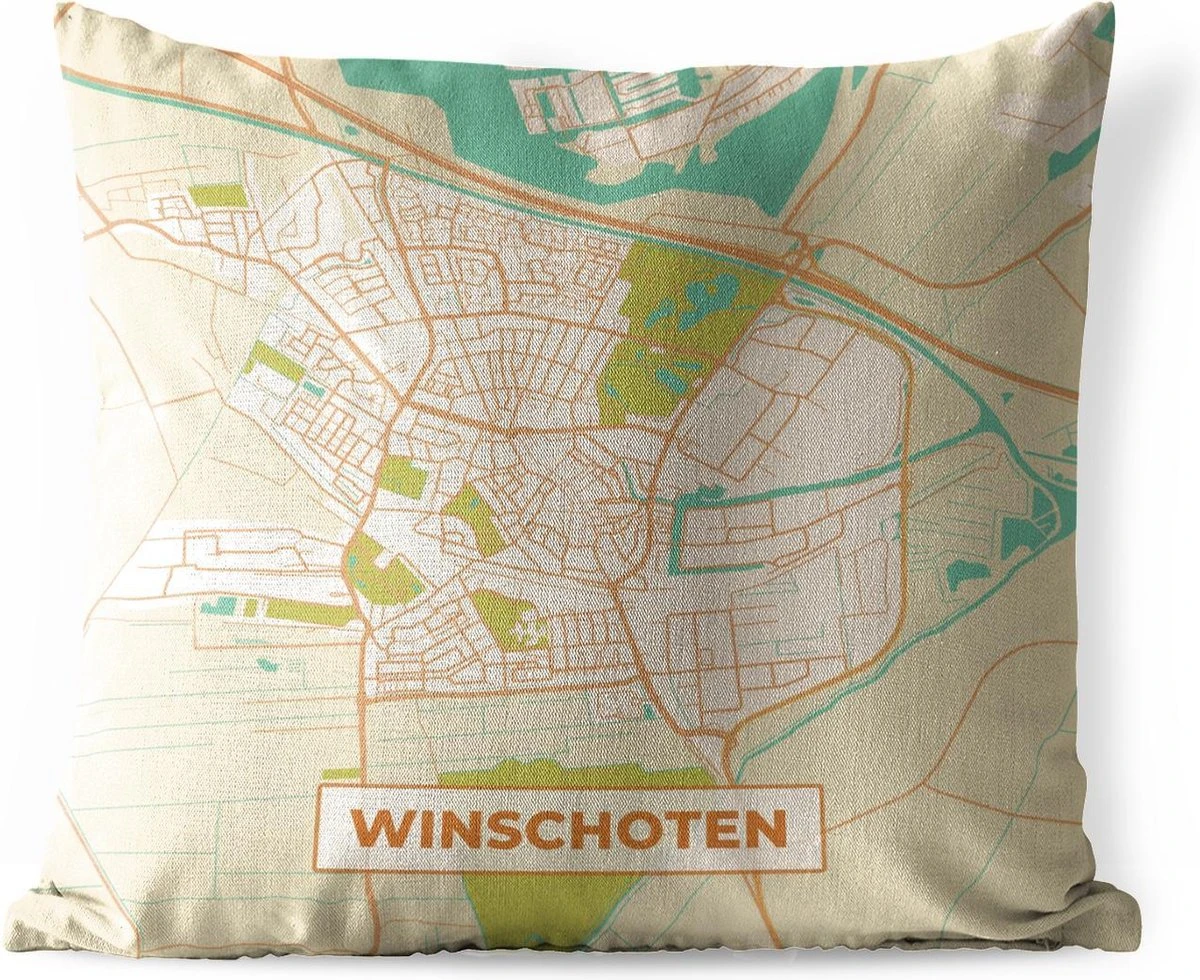 Buitenkussen Weerbestendig - Stadskaart - Winschoten - Vintage - 50x50 Cm 3 Buitenkussen Weerbestendig - Stadskaart - Winschoten - Vintage - 50x50 Cm