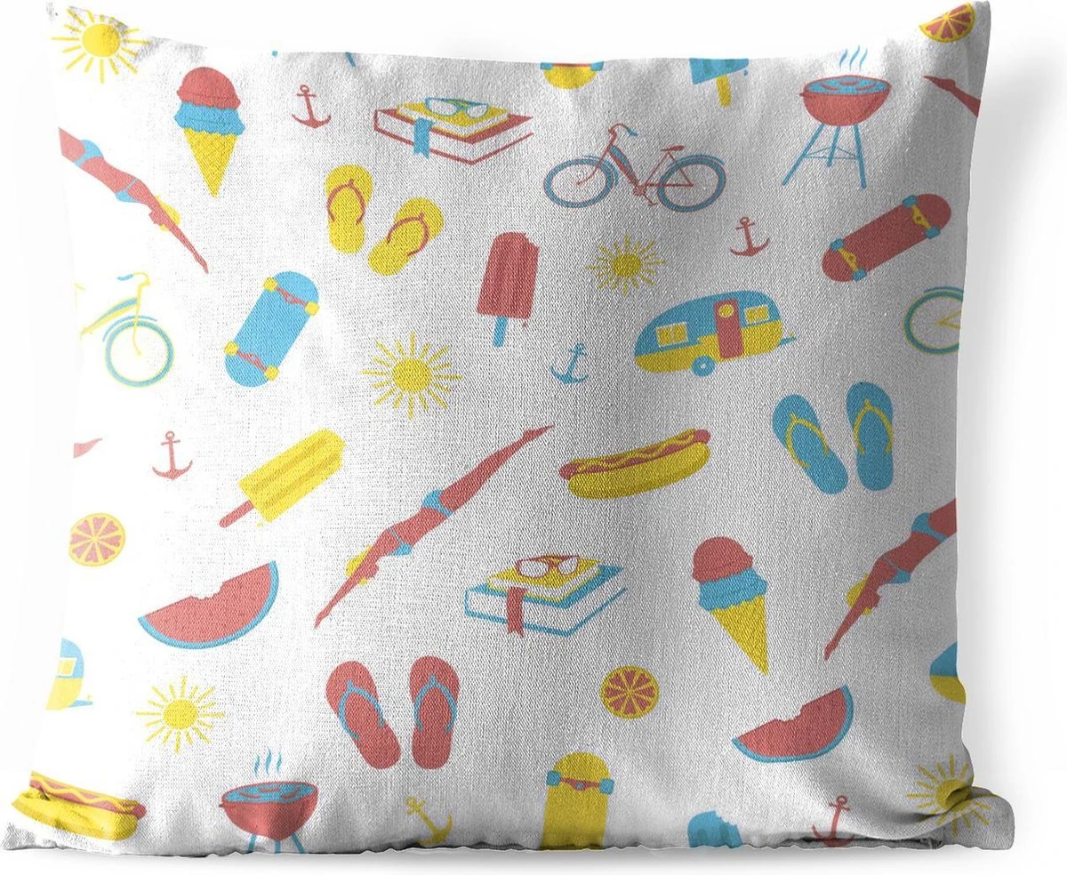 Sierkussen Buiten - Zomer - Vakantie - Symbolen - 60x60 Cm - Weerbestendig 3 Sierkussen Buiten - Zomer - Vakantie - Symbolen - 60x60 Cm - Weerbestendig